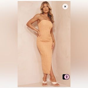 PLT Tangerine Textured Chiffon Bandeau Split Detail Midi Dress size 4 US